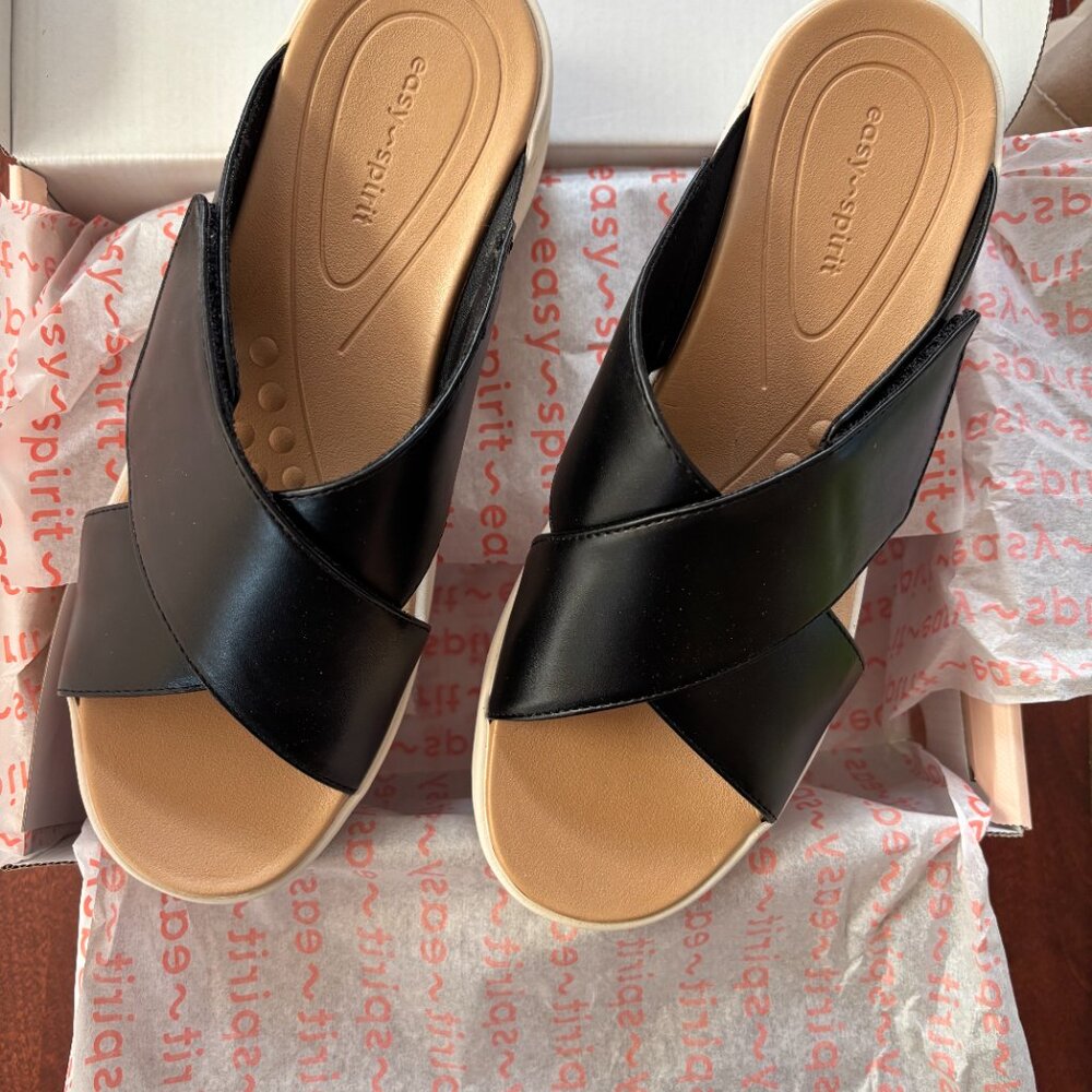 Easy Spirit Bindie Wedge Sandal, Black Criss Cross, Size 9, Never Worn